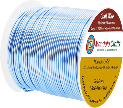 Mandala Crafts 18 Gauge Anodized Aluminum Craft Wire for Jewelry Making - 100 FT Colored Flexible Ice Blue Wire - Bendable for Bonsai Armature Crafting Sculpting - Crafty Corner