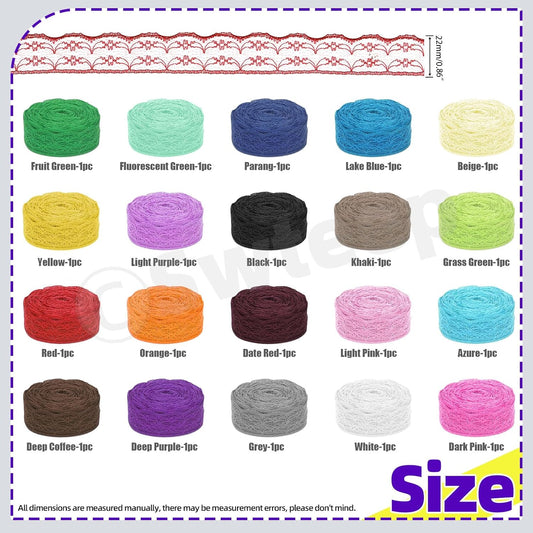 Swpeet 20 Rolls in Total 200 Yards 2.2cm×10 Yards Colorful Lace Ribbon Unilateral Floral Pattern Fabric Lace Ribbon, Lace Trim Ribbon Crafting Lace for Wedding Decorating, Sewing Gift Wrapping - Crafty Corner