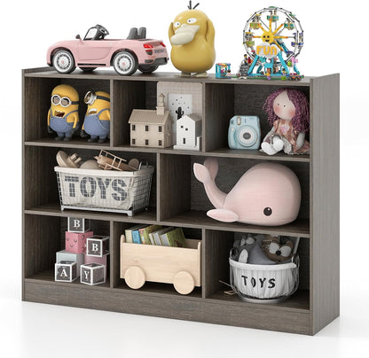 Toy Storage Organizer, 3-Tier Kids Bookshelf, 8 Cube Kids' Bookcases, Cabinets & Shelves, Wooden Toy Organizers, Small Book Shelf for Bedroom, Playroom, Classroom, Nursery (Gray)