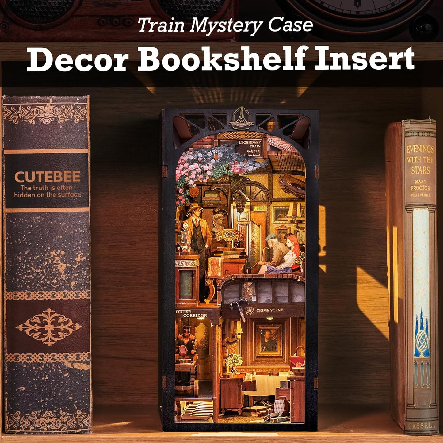 CUTEBEE Book Nook Kit, DIY Booknook Miniature House Tiny House 3D Wooden Puzzle Dollhouse Kit for Adults and Teens, Bookshelf Insert Decor, DIY Craft Gift Model Build