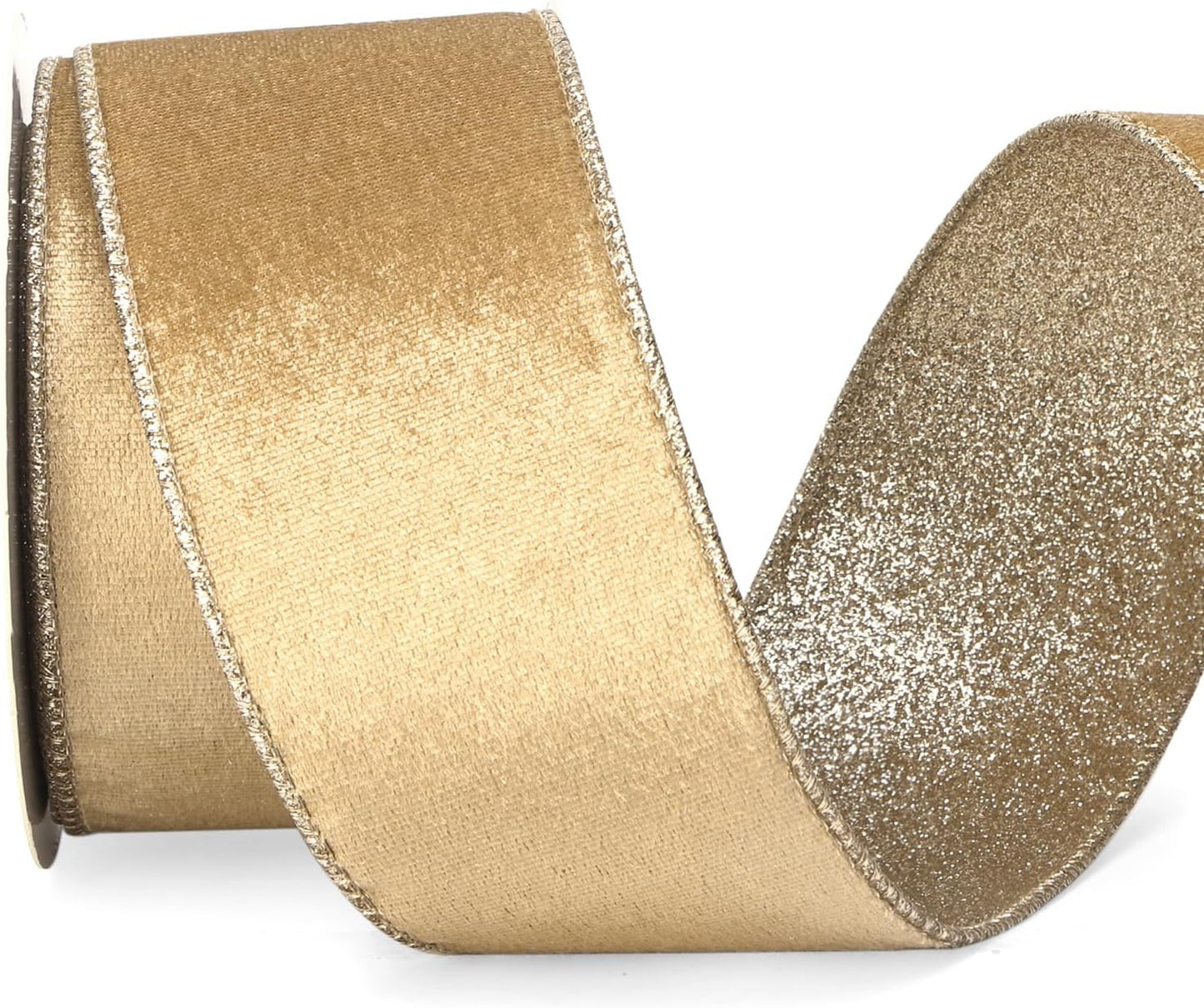 Ribbli Champagne Gold Velvet Wired Ribbon 2.5 Inch Khaki Velvet with Champagne Glitter Christmas Ribbon for Christmas Tree Decoration Big Bow Gift Wrapping Crafts Wreaths Supplies- 10 Yards - Crafty Corner