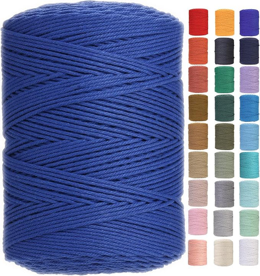 GOHOHOF Macrame Cord 3mm x 546yards Natural Macrame Cotton Rope Colored Macrame Rope Soft Cotton Cord Macrame Supplies Craft Rope Macrame Yarn for Plant Hanger Wall Hanger Dreamcatcher(Dark Blue)
