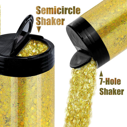 Estanoite Holographic Chunky Glitter, 160G/5.64OZ Craft Glitter for Resin, Metallic Iridescent Chunky Glitter Sequin Flake, Cosmetic Glitter for Makeup Body Nail Face Eye, Glitter Tumbler (Autumn)