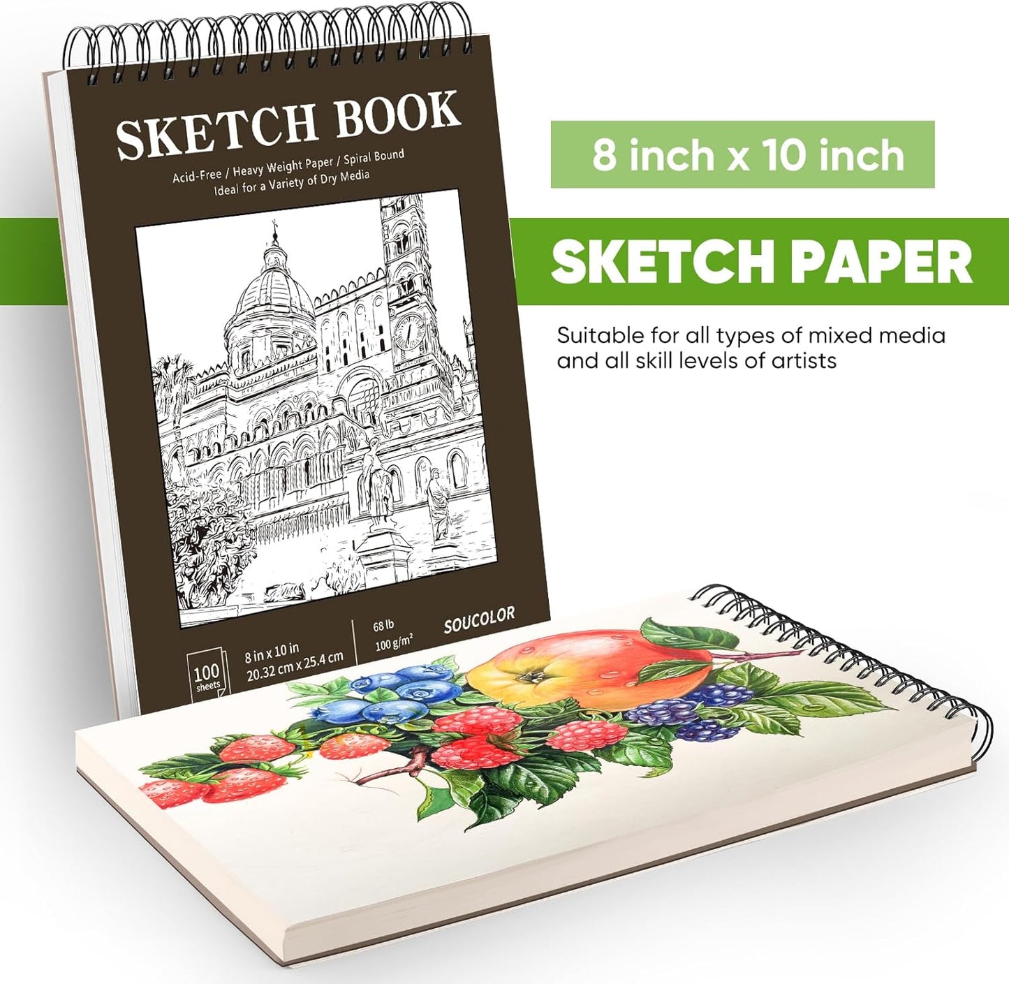 Soucolor 8" x 10" Blank Spiral Notebook| 100 Sheets 68lb/100gsm| Classroom Must Haves Supplies, Back to School Supplies for Teachers & Students| Small Sketchbook Drawing Paper for Kids and Adults - Crafty Corner