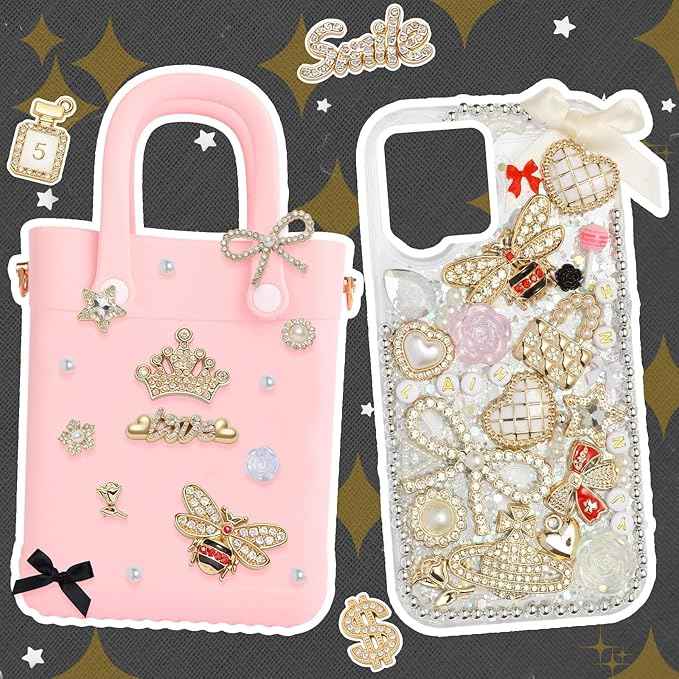 EIiovcnya 2380 Pcs Junk Case Charms Kit - DIY Phone Charms & Nail Art Accessories Includes 3D Flatback Big Decorations, Cute Bows & Letter Beads for Customizing Cases, Crafts, Valentine's Day Gifts