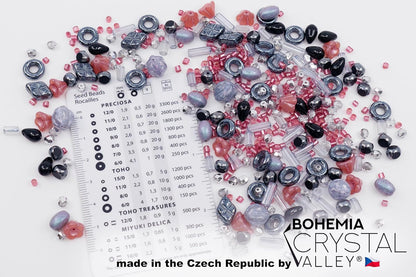2.1oz (60 g) Mix of Unique Czech Bohemia Glass Pressed Beads, Matte and Glossy, Hand Made, Pink Gray Black Hematite