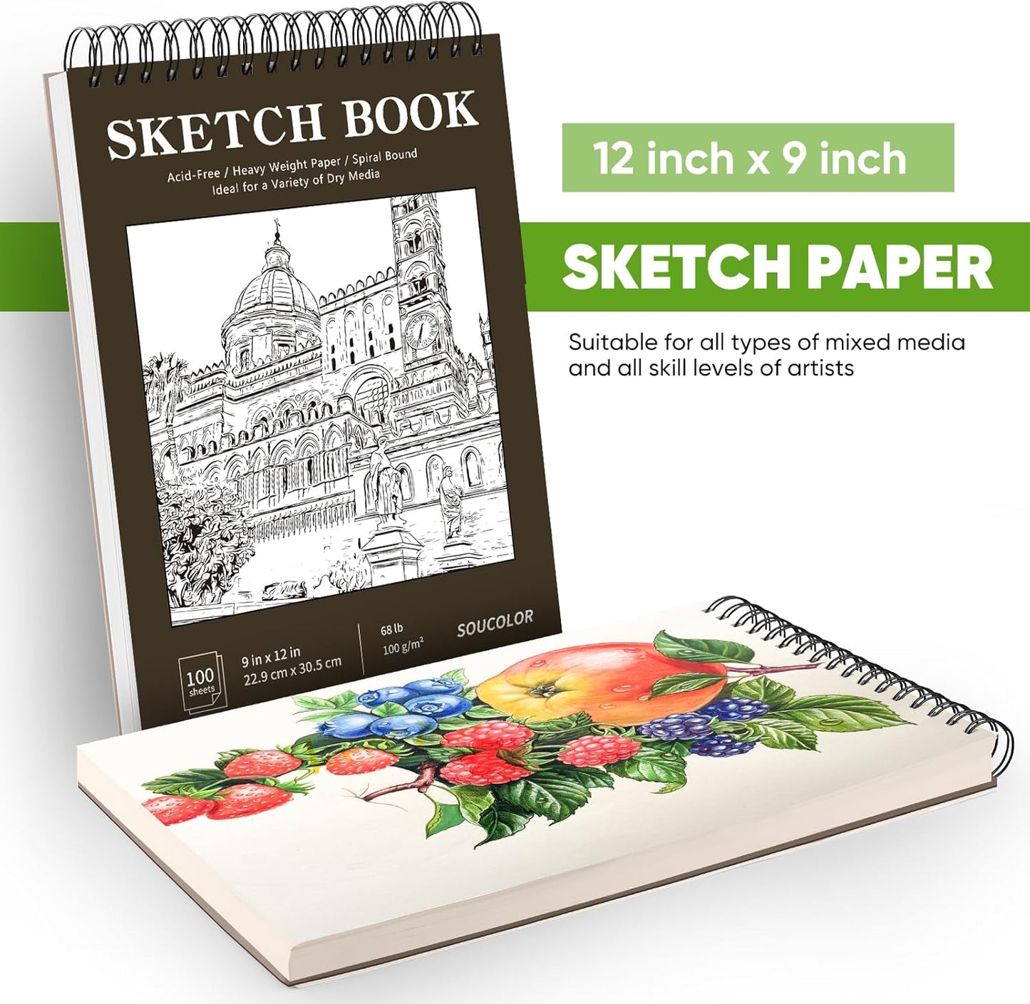 Classroom Must Haves Supplies for Teacher Student, Soucolor 9" x 12" Sketch Book 100 Sheets, Back to School Supplies, Art Sketchbook, Acid Free (68lb/100gsm) Artist Drawing Book Painting Sketching Pad - Crafty Corner