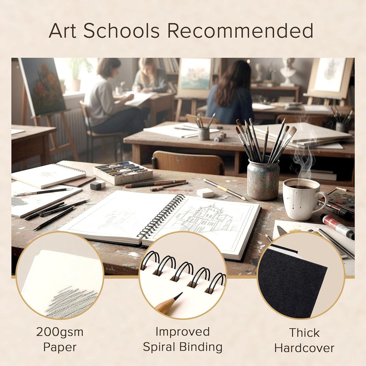 Artist’s Sketchbook Hardcover – 200GSM Very Thick Paper – Large, Spiral Sketch Book for Drawing and Mixed Media – Sketch Pad, Art Book - 8.25 x 11.4, 40 Sheets / 80 Pages - Crafty Corner