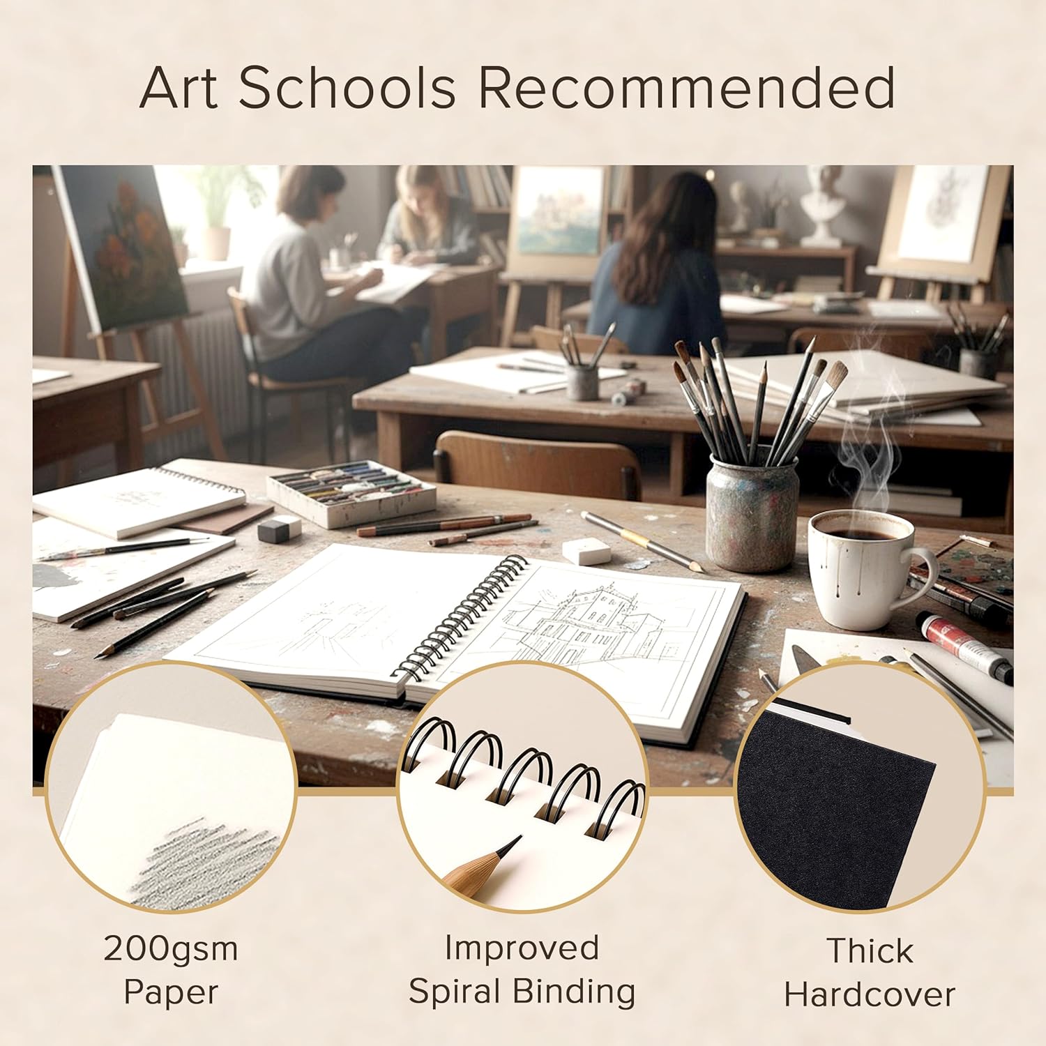Artist’s Sketchbook Hardcover – 200GSM Very Thick Paper – Large, Spiral Sketch Book for Drawing and Mixed Media – Sketch Pad, Art Book - 8.25 x 11.4, 40 Sheets / 80 Pages - Crafty Corner