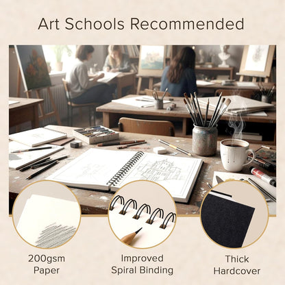 Artist’s Sketchbook Hardcover – 200GSM Very Thick Paper – Large, Spiral Sketch Book for Drawing and Mixed Media – Sketch Pad, Art Book - 8.25 x 11.4, 40 Sheets / 80 Pages - Crafty Corner