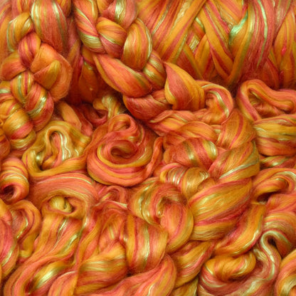 Merino Silk Luxe Tonal Designer Blend. Superfine Merino, Mulberry Silk, Tussah Silk. Top Roving for Spinning or Felting. Saffron Serenade 1oz
