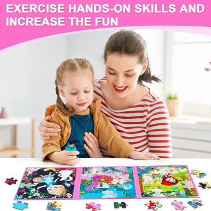 Magnetic Puzzles for Kids Ages 3-5, 3 in 1 Toddler Fairy Jigsaw Puzzle Book, Kids Travel Puzzles Toys, Preschool Learning Toy for Kids 3-8 Year (Fairy Tales)
