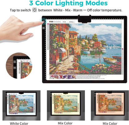 Rechargeable A3 LED Diamond Art Light Board,Tracing Light Box with Stand and Clip,3 Colors Mode Wireless Copy Pad for Diamond Painting,Weeding Vinyl,Sketching & Drawing