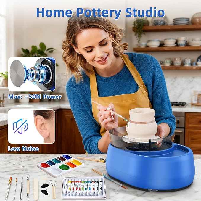 Pottery Wheel for Kids and Beginner - Upgraded Pottery Wheel with 6" Turntable with Two-Way Rotation, 2.2lb Clay, Art Supplies Sculpting Tools, Christmas Craft Gifts for Teens Kids Adults (Blue)