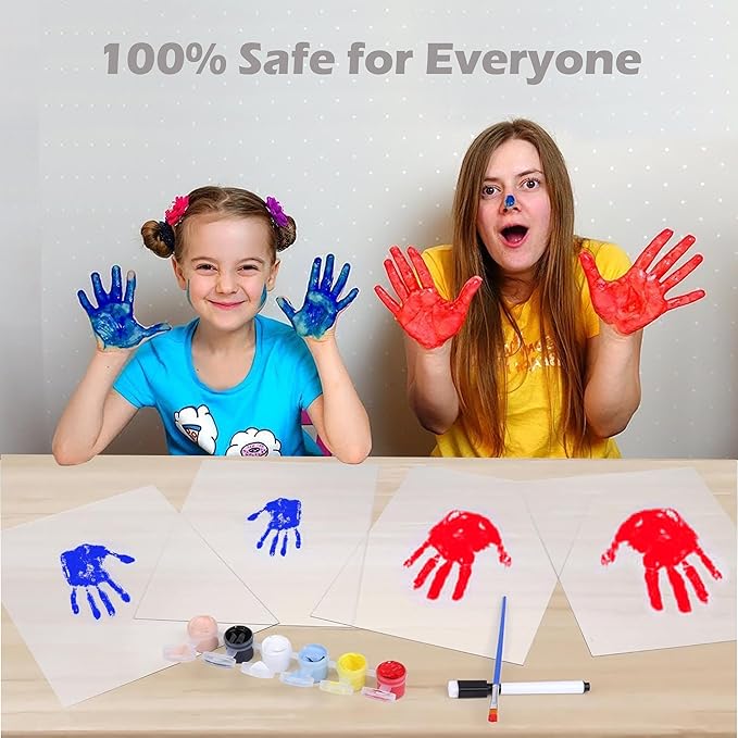 Family Handprint Kit DIY Craft Keepsake Wooden Frame Non Toxic Paints Transparent Sheets Perfect for Handprints Prints and Footprints Endless Present Set for New Parents and Family Memories (Brown)