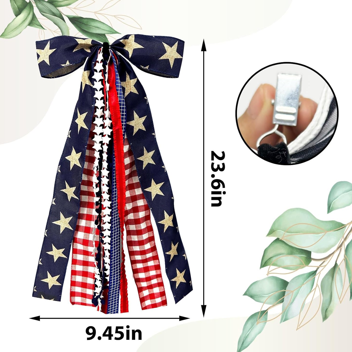 Large Patriotic Star Ribbon Bow for Wreath, Red White Buffalo Plaid Fabric Ribbons Set Assorted Lace Ribbon 4th of July Clip-On Wreath Sash Ribbons Bundle for Patriotic Indoor Outdoor Decor - Crafty Corner