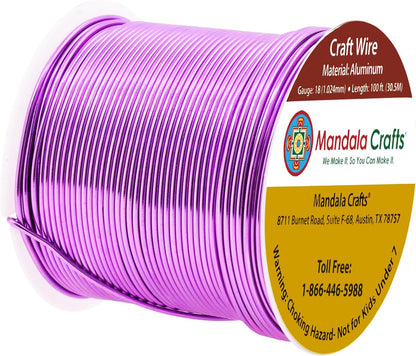 Mandala Crafts 18 Gauge Anodized Aluminum Craft Wire for Jewelry Making - 100 FT Colored Flexible Violet Wire - Bendable for Bonsai Armature Crafting Sculpting - Crafty Corner