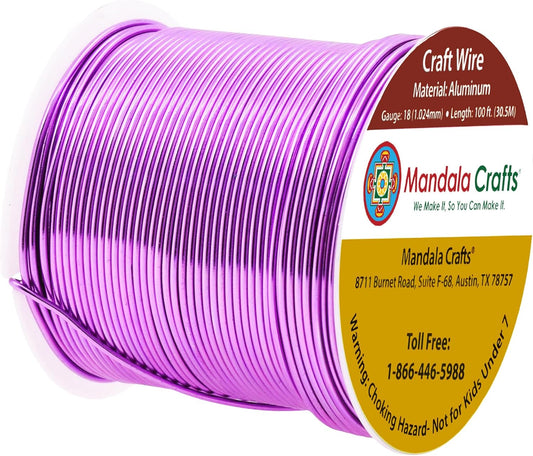 Mandala Crafts 18 Gauge Anodized Aluminum Craft Wire for Jewelry Making - 100 FT Colored Flexible Violet Wire - Bendable for Bonsai Armature Crafting Sculpting - Crafty Corner