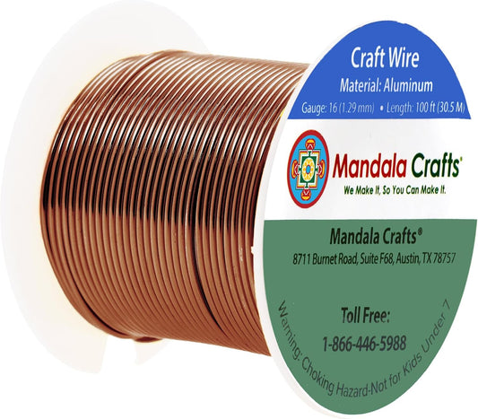 Mandala Crafts 16 Gauge Anodized Aluminum Craft Wire for Jewelry Making - 100 FT Colored Flexible Brown Wire - Bendable for Bonsai Armature Crafting Sculpting - Crafty Corner