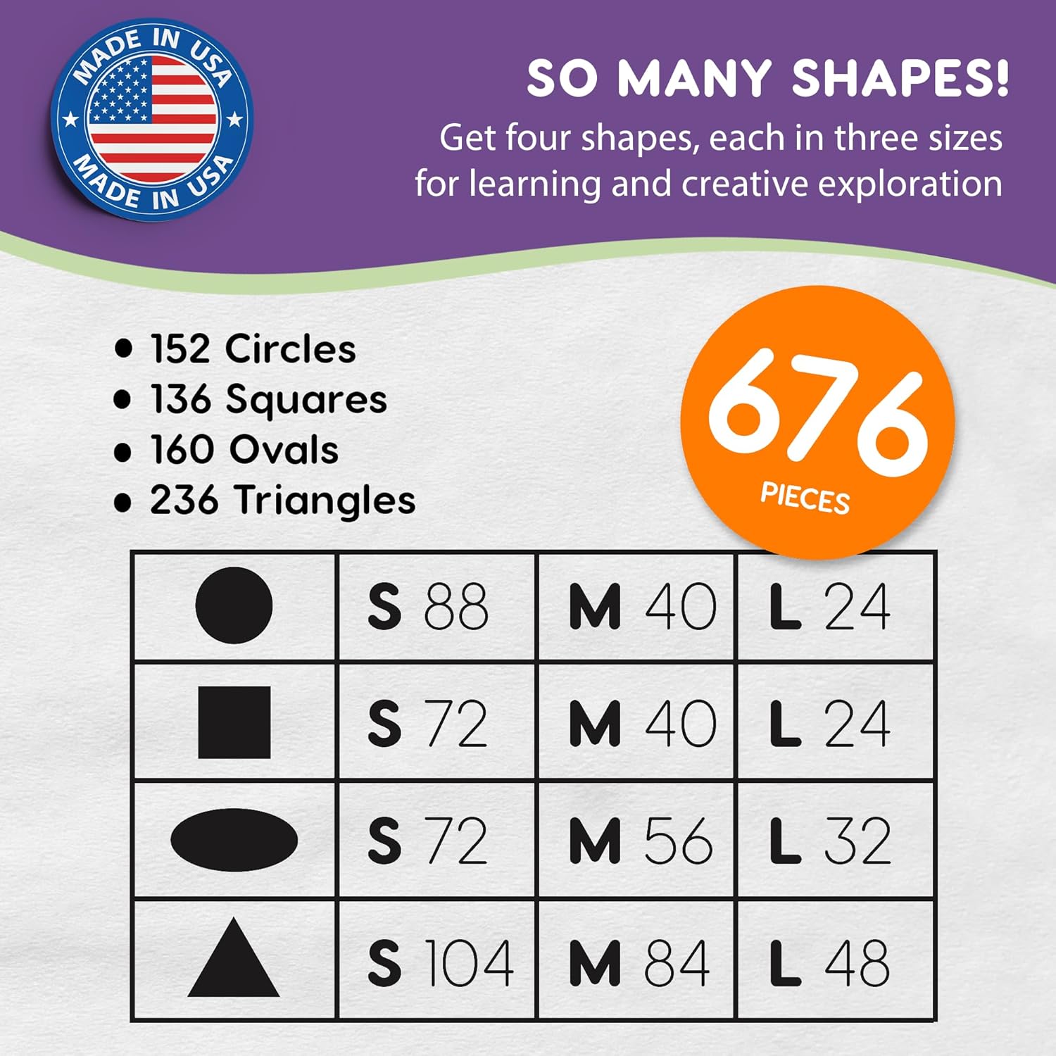 Basic Shapes 1: Circles, Triangles, Squares, Ovals, 676 Pieces US Made Card Stock Punch Out Geometric Shapes in 3 Sizes and 4 NEON Colors for Math, Pattern Play and DIY Crafting - Crafty Corner