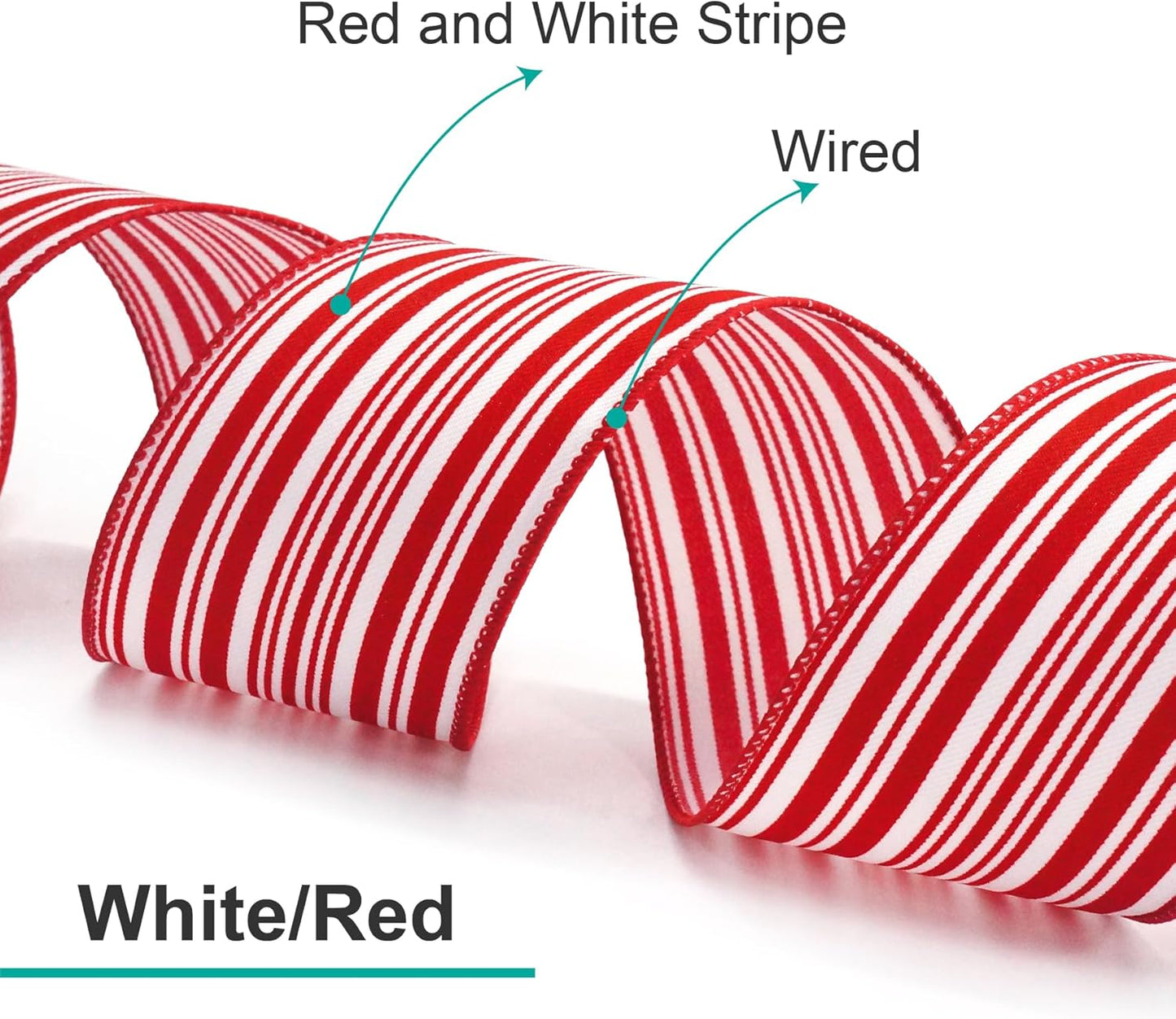 CT CRAFT LLC Red and White Stripe Wired Ribbon – 2.5" Wide x 10 Yards Long Decorative Fabric Ribbon for Crafts, Gift Wrapping, and Holiday Décor - Crafty Corner