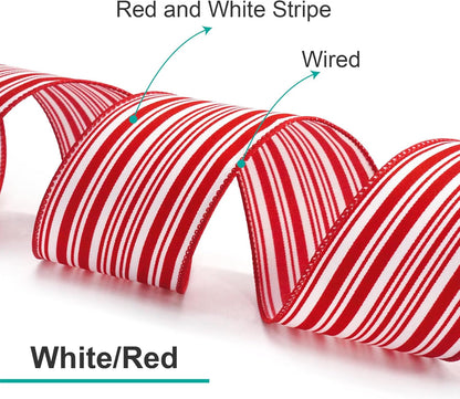 CT CRAFT LLC Red and White Stripe Wired Ribbon – 2.5" Wide x 10 Yards Long Decorative Fabric Ribbon for Crafts, Gift Wrapping, and Holiday Décor - Crafty Corner