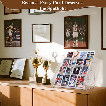 2 Pack Elevated 4 Tier Clear Acrylic Card Display Stand for Trading Cards, Sports Cards, Greeting Cards, Stickers – Slanted Holder for PSA Slabs, Vendors, Collectors & Retail (4 Tier 2 Pack)