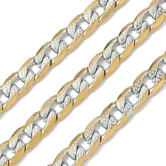 LiQunSweet 16.4 Feet(5m) Double Color 304 Stainless Steel Cuban Curb Chain Roll Golden Plated Cuban Chain Roll for Bracelet Necklace Jewelry Making DIY - 9x6mm