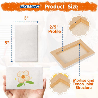 FIXSMITH Mini Stretched Canvas for Painting - 24 Pack 3 x 5 Inch, 2/5” Profile Small Canvases, 100% Cotton Primed Blank Canvas, Home Decor Project, Art Supplies for Acrylic Oil Painting