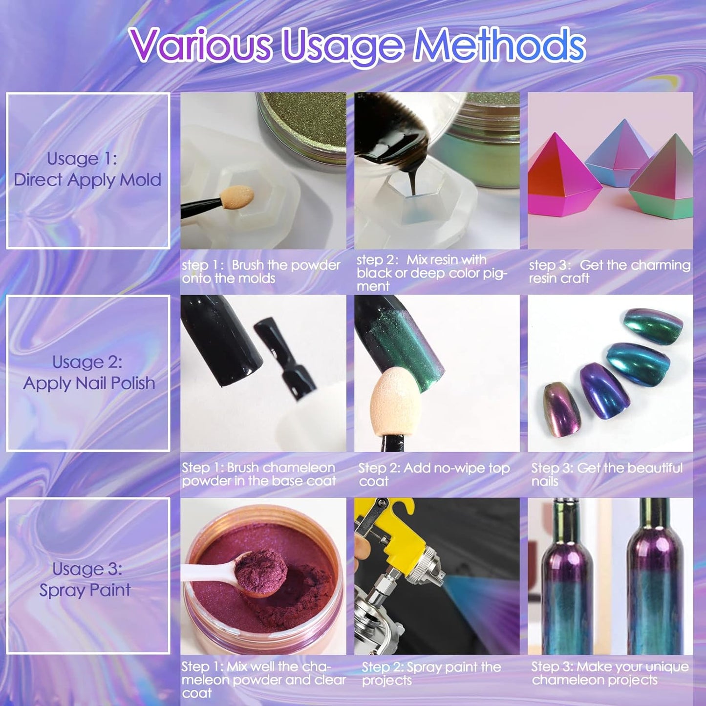 Ceya Chameleon Mica Powder, 1.8oz/ 50g Starry Night Chrome Nail Powder, Cosmetic Grade Pearlescent Effect Color Shift Pigment for Epoxy Resin, Makeup, Nail Polish, Soap Dye, Candle Making, Craft