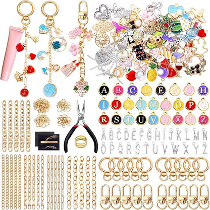 Wurosi 325Pcs Charms Lip Gloss Keychain Making Kit, Including 20 Keychain Clips 25 Extender Chain 118 Charms Jewelry Plier, Bag Charm Kit, Keychains Making Supplies for Jewelry Making,Christmas Gifts