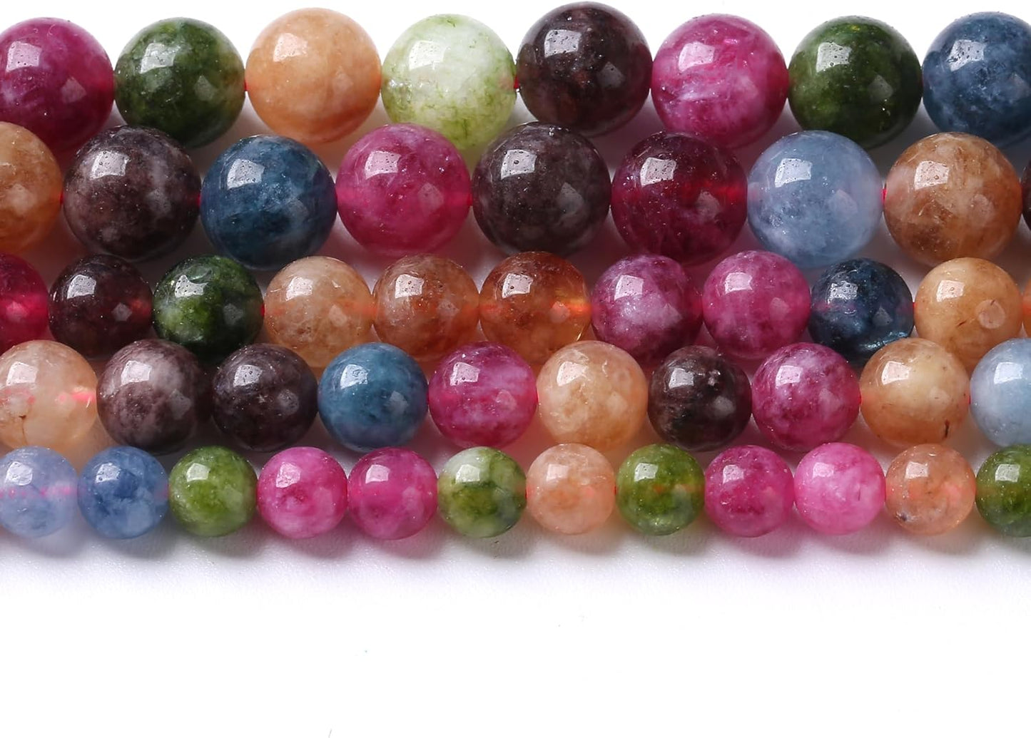 45pcs 8mm Natural Colorful Tourmaline Jade Stone Beads Round Loose Crystal Healing Energy Beads for Jewelry Making DIY Bracelet Necklace Earrings 15"(8mm, Colorful Tourmaline)