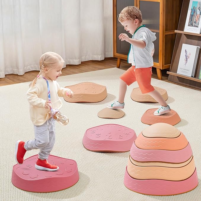 Fanboxk Stepping Stones for Kids,Non-Slip Toddler Sensory Stepping Stones for Promoting Toddler Balance Coordination Skills,Obstacle Courses Sensory Toys Outdoor or Indoor Play for Kids Age 3-8