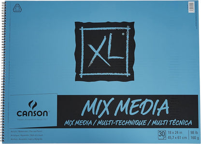 Canson XL Series Mixed Media Pad, Side Wire, 18x24 inches, 30 Sheets – Heavyweight Art Paper for Watercolor, Gouache, Marker, Painting, Drawing, Sketching - Crafty Corner