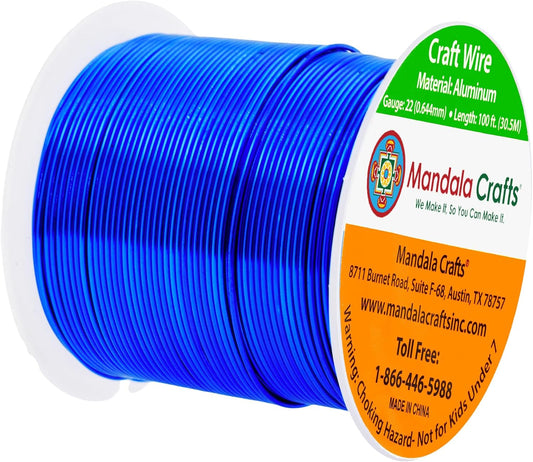 Mandala Crafts 22 Gauge Anodized Aluminum Craft Wire for Jewelry Making - 100 FT Colored Flexible True Blue Wire - Bendable for Bonsai Armature Crafting Sculpting - Crafty Corner