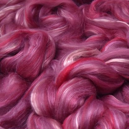 Merino Silk Luxe Tonal Designer Blend. Superfine Merino, Mulberry Silk, Tussah Silk. Top Roving for Spinning or Felting. Majestic Plum 1oz