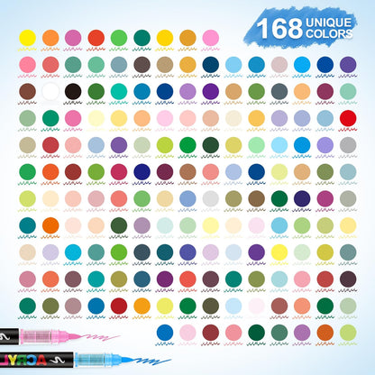 Guangna 168 Acrylic Paint Markers, Brush Tip Acrylic Paint Pens, Quick-Drying Waterproof Ink, for Rock Painting Plastic Wood Canvas Glass Ceramic Metal Art Crafts Supplies Gift