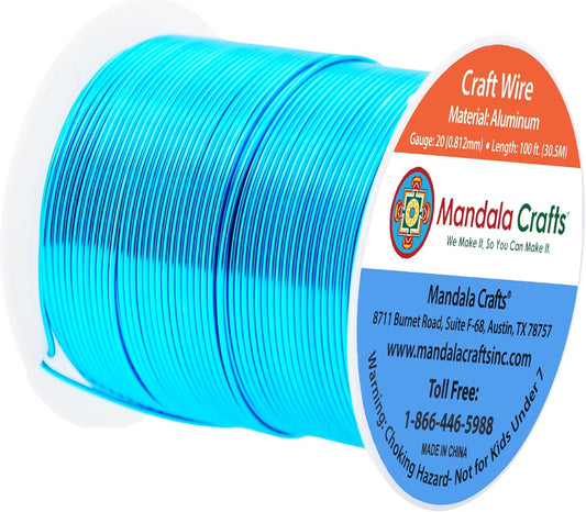 Mandala Crafts 20 Gauge Anodized Aluminum Craft Wire for Jewelry Making - 100 FT Colored Flexible Turquoise Wire - Bendable for Bonsai Armature Crafting Sculpting - Crafty Corner