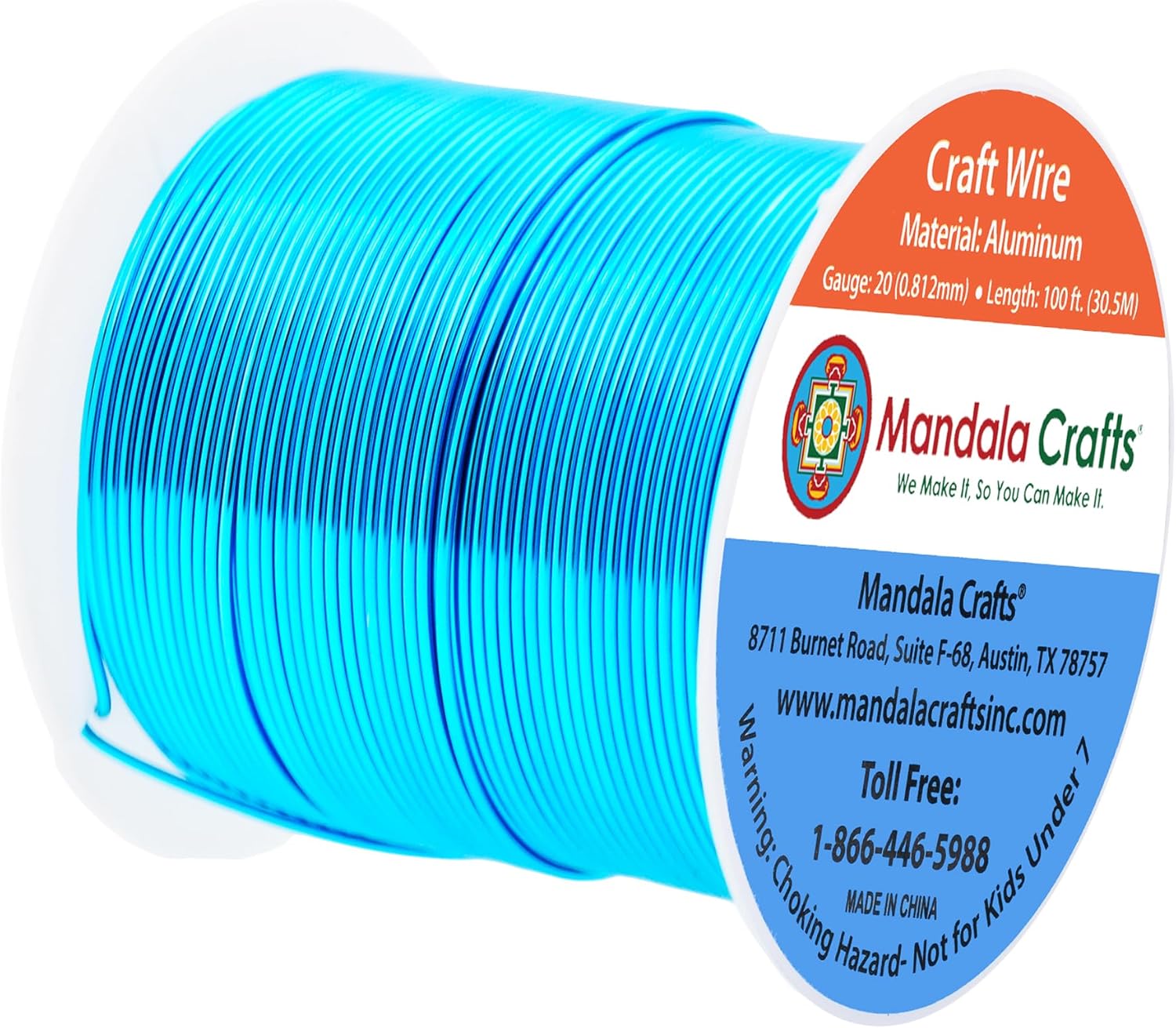 Mandala Crafts 20 Gauge Anodized Aluminum Craft Wire for Jewelry Making - 100 FT Colored Flexible Turquoise Wire - Bendable for Bonsai Armature Crafting Sculpting - Crafty Corner