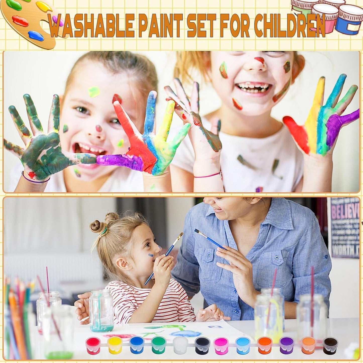 DUA MAIGA 210 Pcs Mini Acrylic Paint Set,12 Colors Acrylic Paint Strips with 30 Pcs Paint Brushes for Kids & Adults, Kids Paint Set for Home Birthday Classroom Party Favors - Crafty Corner