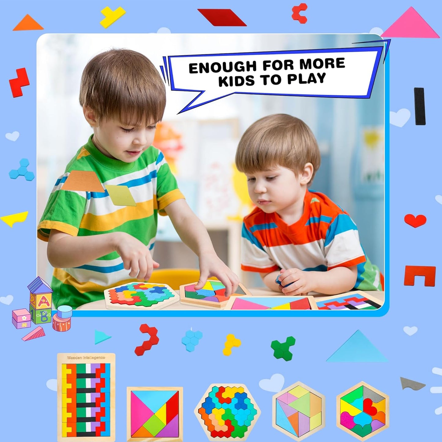 5 Pack Wooden Tangrams Puzzle Set Wooden Hexagon Puzzle Wood Russian Blocks Tangram Puzzle Brain Teaser Puzzles for Kids Adults 3D Logic Intelligence IQ Game Gift