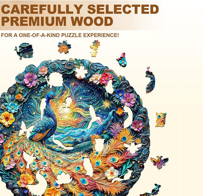 Wooden Puzzles for Adults,Peacock Puzzle, Unique Shaped Wooden Jigsaw Puzzles for Adults, Family Puzzle(11.4 * 11.4 in 200pcs)