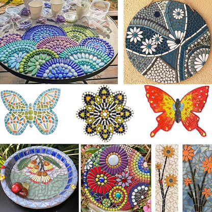 Youway Style Green Mosaic Tiles for Crafts Bulk,150g Strips Shapes Mosaic Glass Pieces,Glass Mosaic Garden Craft Kit
