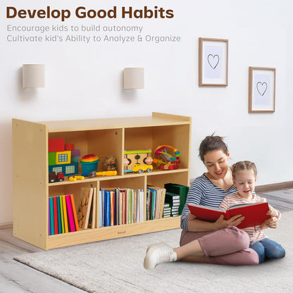Toy Storage Organizer for Kids Room, Wooden Kids Bookshelf for Classroom, Cube Storage Organizer for Playroom, 5-Section Montessori Bookshelf & Toy Shelf for Nursery