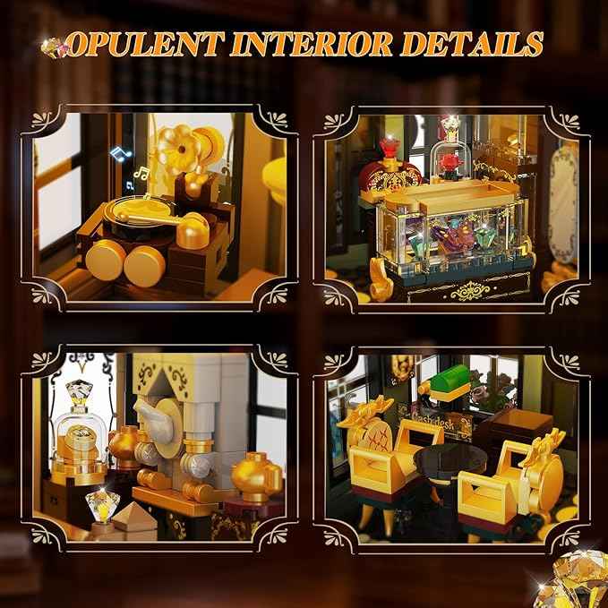 INSOON City Jewelry Store Building Set with Lights & Cart Fountain, 1933 PCS Street House Modular Construction Model, Home Decor Big Jewelry Shop Building Block Kit, Gift for Adults Boys Girls 14+
