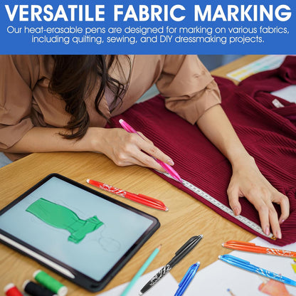 8pcs Heat Erasable Pens for Fabric, Fabric Marking Pens Fabrics Markers No Ghost Lines, Disappearing Ink for Precise Marking for Quilting Sewing Embroidery DIY Dressmaking Fabrics Tailors Chalk