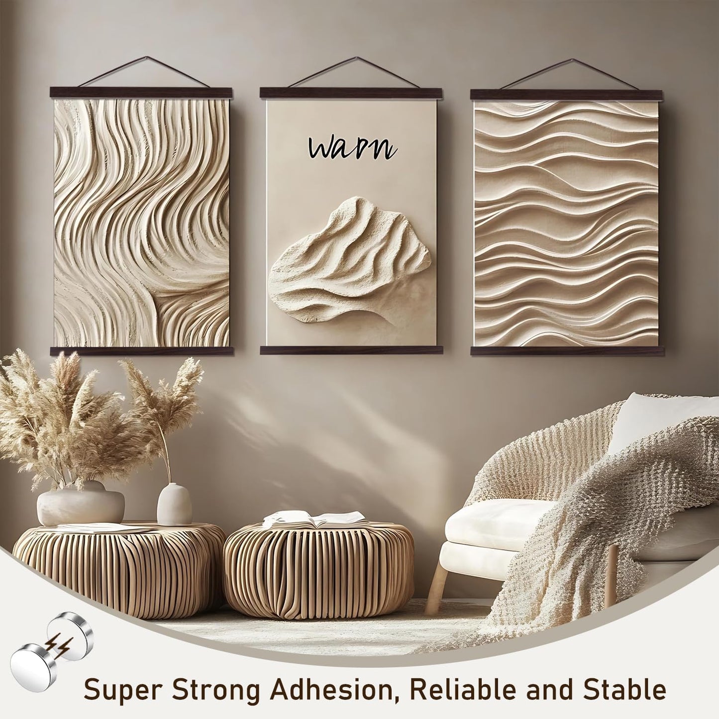 Artmag Magnetic Poster Hanger Frame, 28x22 28x40 28x29 Light Wood Wooden Magnet Canvas Artwork Print Poster Hangers Frames Hanging Kit (Walnut, 28")