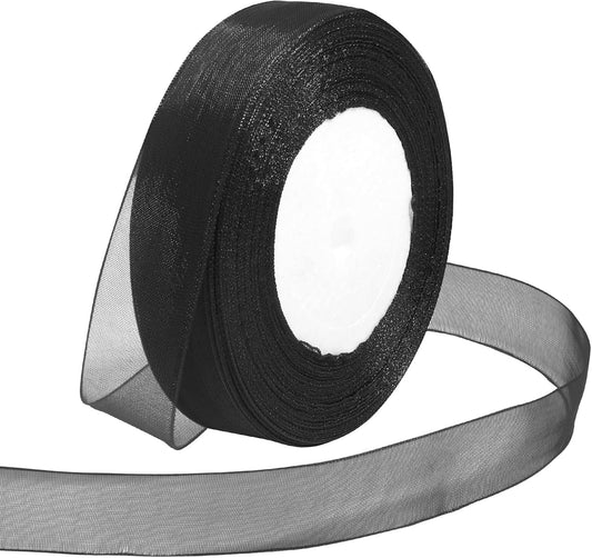 Ribbon for Gift Wrapping 3/4 inch Black Sheer Organza Ribbon for Flower Bouquet Tulle Thin Chiffon Ribbons for Wedding Invitations Christmas Halloween Presents Decorations Crafts 50 Yards - Crafty Corner
