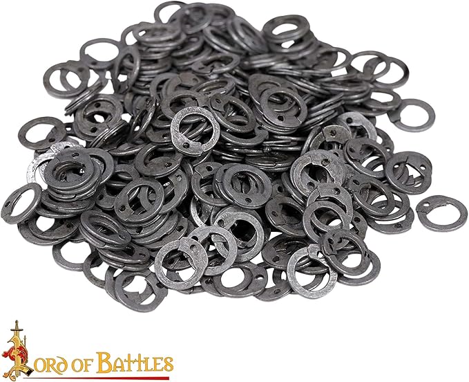 Lord of Battles 200G-1Kg Chainmail Loose Rings for Armor Crafting Perfect for DIY Chainmail Projects & Armor Repairs (1 Kg Mild Steel with Flat Rings - 6mm 18 Gauge)