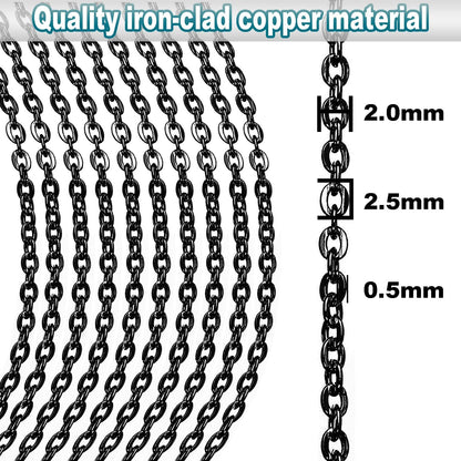 Jishi 33ft Link Cable Chain Roll 2mm, Black Chain for Jewelry Making Necklace Earring Bracelet DIY Craft Jewelry Making Findings Supplies, Black Plated Iron Metal Rolo Necklace Chain Spool Set